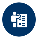 Person with checklist icon in blue circle.